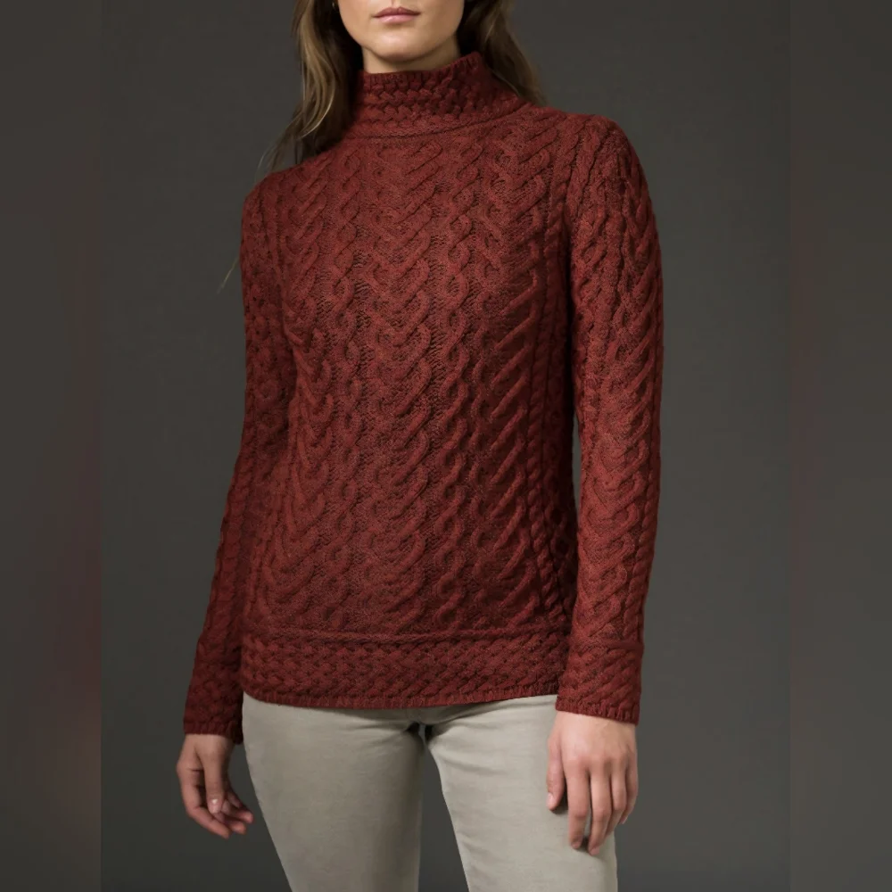 NWT - Aran Mor Women's 100% Merino Wool Polo Neck Sweater - Made In Ireland - M - Picture 3 of 11